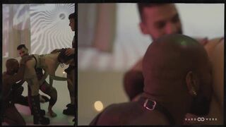 three Different Angles of GROUP SEX BLISS - Slimthick Brunette hair Feeds Her Juicy Snatch With Multipe Dongs