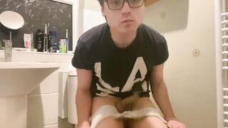 60FPS nineteen year cute nerd with GIANT 8” rod cums all over himself