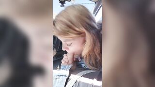 Charming teen gives a sexy POV oral-job in the car!