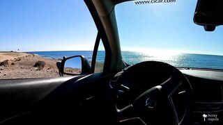 Fit gal caught me stroking in the car and offered to assist - I cum in her throat!