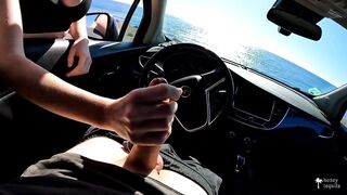 Fit gal caught me stroking in the car and offered to assist - I cum in her throat!