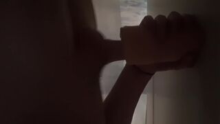 Chunky cocked teen jerks off hard and fast in shower