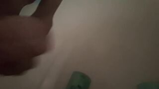 Chunky cocked teen jerks off hard and fast in shower