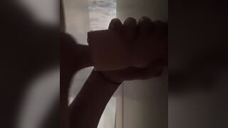 Chunky cocked teen jerks off hard and fast in shower