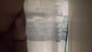 Chunky cocked teen jerks off hard and fast in shower
