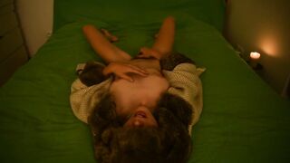 hawt amateur masturbating and groan on the daybed wearing yiff coat
