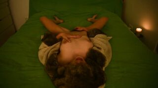 hawt amateur masturbating and groan on the daybed wearing yiff coat