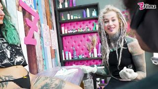 ANAL TRIO during TATTOO session