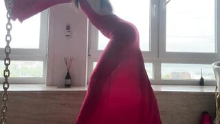 hot hawt yoga in red lengthy costume