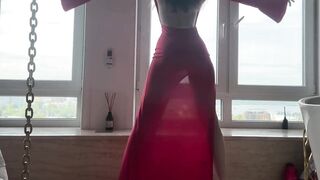 hot hawt yoga in red lengthy costume