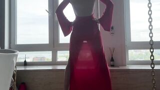 hot hawt yoga in red lengthy costume