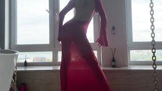 hot hawt yoga in red lengthy costume