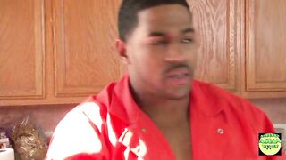 Escaped large ebony jock gets five hours alone with large titted golden-haired sweetheart