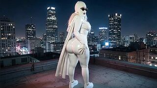 Small Large Butt Superheroine in White Leather Dress