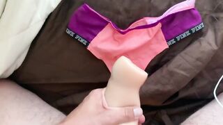 Jerking off my large weenie and cumming on pants