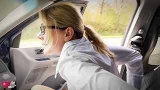 Obedient Bitch Blindfolded, Undressed and Used During the time that Driving on the Highway!