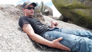 High desert hike pissing and cumming in public in 1080p