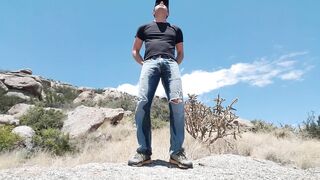 High desert hike pissing and cumming in public in 1080p
