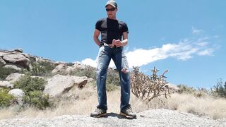 High desert hike pissing and cumming in public in 1080p