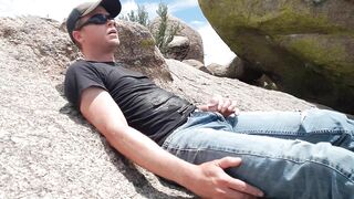 High desert hike pissing and cumming in public in 1080p