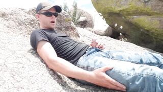 High desert hike pissing and cumming in public in 1080p