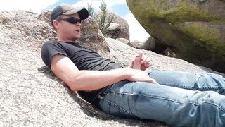 High desert hike pissing and cumming in public in 1080p