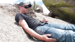 High desert hike pissing and cumming in public in 1080p
