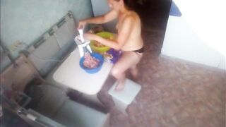 Spying in nature's garb mother in the kitchen turns the meat - MyNakedStepmother