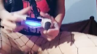 Gamer Gal Masturbates In Fishnets While Playing Spider-Guy