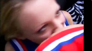 Blonde Cheerleader Sucks Her Friends Big Tits