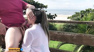 Outdoor sex in the bar stool on balcony, beach - anal ending