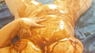 big beautiful woman gets Obscene Chocolate Syrup WAM