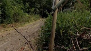 How far does that babe dare to walk away from her garments exposed in the woods?