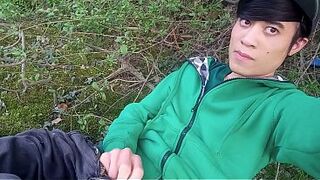 Jon Arteen homosexual twink's soft strokes risky outdoor, uncut foreskin petite rod, caught or not