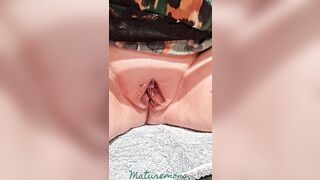 Lewd older west aussie gaper jerking off her nips and widening the large rock hard lips