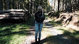 Outdoor Oral job in the Forest in Levis Jeans and Leather Jacket