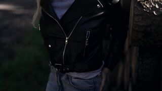 Outdoor Oral job in the Forest in Levis Jeans and Leather Jacket