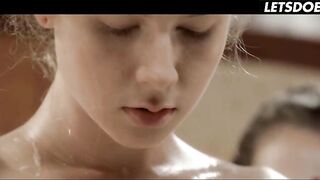 Oiled Lesbo Body Worship in Luxury Bathroom, Golden-haired Widen Open... 2 Angels Can't Stop Touching Her