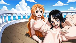One Piece - Nico Robin eating Nami's twat and booty then fingering her