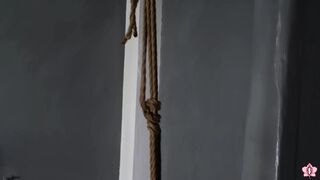 Hanging by Her Ankles From Rope Servitude, Serf Mila Can't Escape the Wand Attached to Her Swollen Vagina