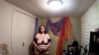 big beautiful woman Granny Wearing Haunch Highs Rubs Vagina Cums in Office