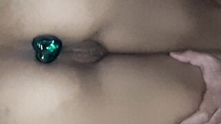 My Booty Pluged and my cunt all Moist. My buttplug is truly large.