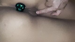 My Booty Pluged and my cunt all Moist. My buttplug is truly large.