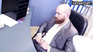 Office Doggy With a Curvy Blond... Her Butt Bounces in Ebony Tights