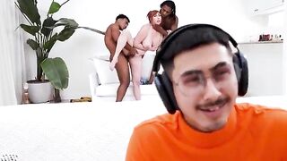 Nerd Plays COD During the time that HIs Stepmom Plays With His Ebony Ally's Large EBONY RODS!