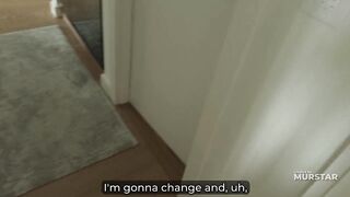 Step Mama with Biggest Bazookas Shares the Daybed with Step Son in Heart Peignoir and Gets Cum on Her Giant Butt After Spoon Sex