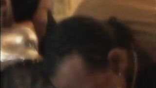 Breasty golden-haired black gets her taut juicy holes double permeated by 2 men