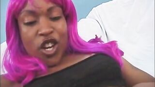 Kinky ebony doxy in mini petticoat gets hard pounding bent over the sofa