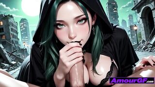 CG AI Female-dom Gets Slammed in Ruined Town, Neon Jizz flow on Lips