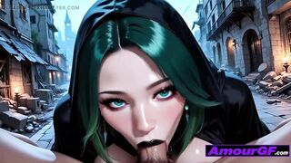 CG AI Female-dom Gets Slammed in Ruined Town, Neon Jizz flow on Lips